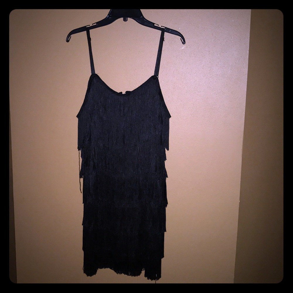 Cheryl Creations Fringe Flapper Dress, 1X, Black